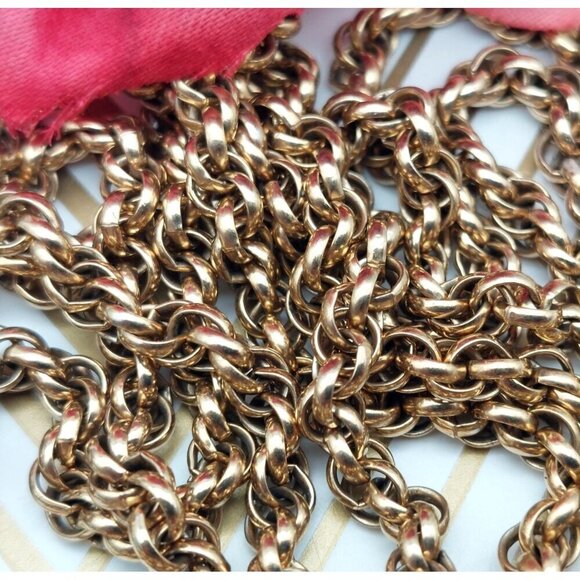 Long Gold Tone Pull Over Thick Twisted Chain Necklace Filigree Ball Blue Crystal - Picture 3 of 10